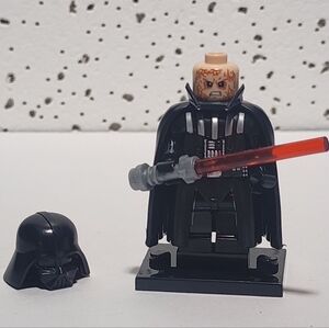 custom lego Star Wars Burnt Face Darth Vader Minifigure With Black Stand